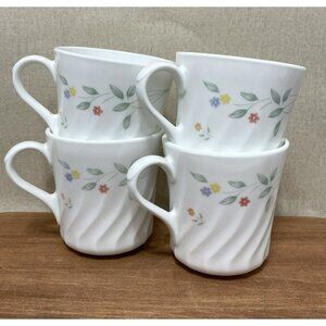 Corelle Corning English Meadow Coffee Cups Set of 4 Cottage Core USA Swirl